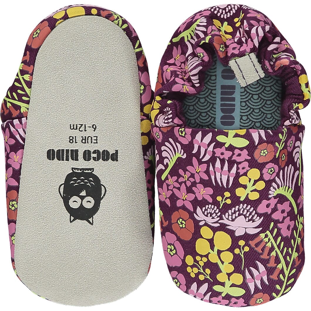 Sapatinhos de aprendizagem australian flowers chestnut Baby shoes Poco Nido 