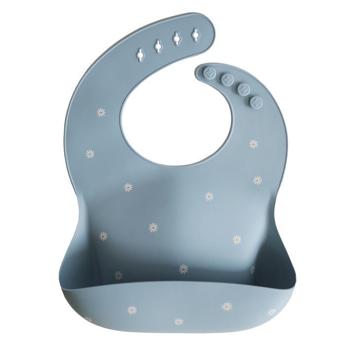Silicone baby bib white daisy mushie bib mushie 