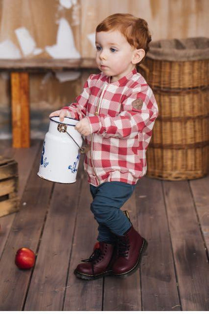 Maroon checker bomber jacket Dear Sophie Jackets Dear Sophie 