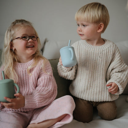 Silicone training cup + straw blush mushie meal mushie 