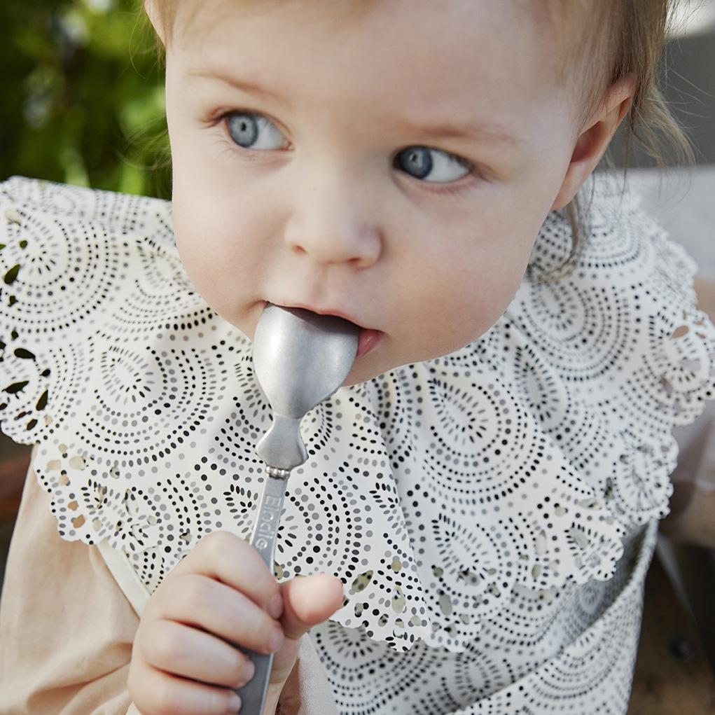 Stainless steel feeding spoon - antique silver dinnerwear Elodie details 