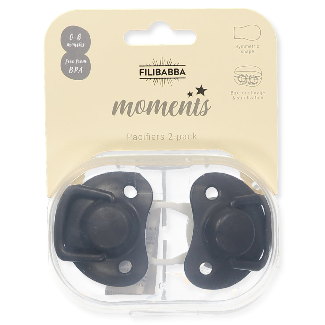 Pacifiers 2-pack black 0-6M Filibabba