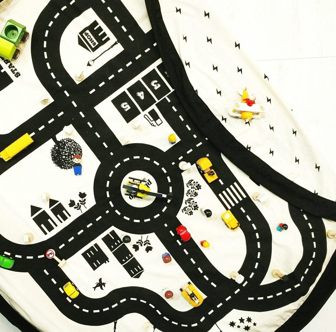 2 em 1 saco de arrumação | tapete de brincar mapa da estrada | thunderbolt Play&Go