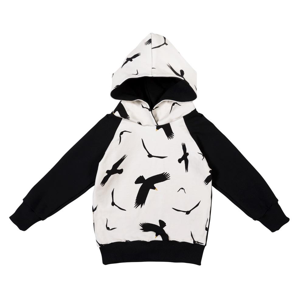 Camisola c/capuz birds on ecru/black Tops Malinami 