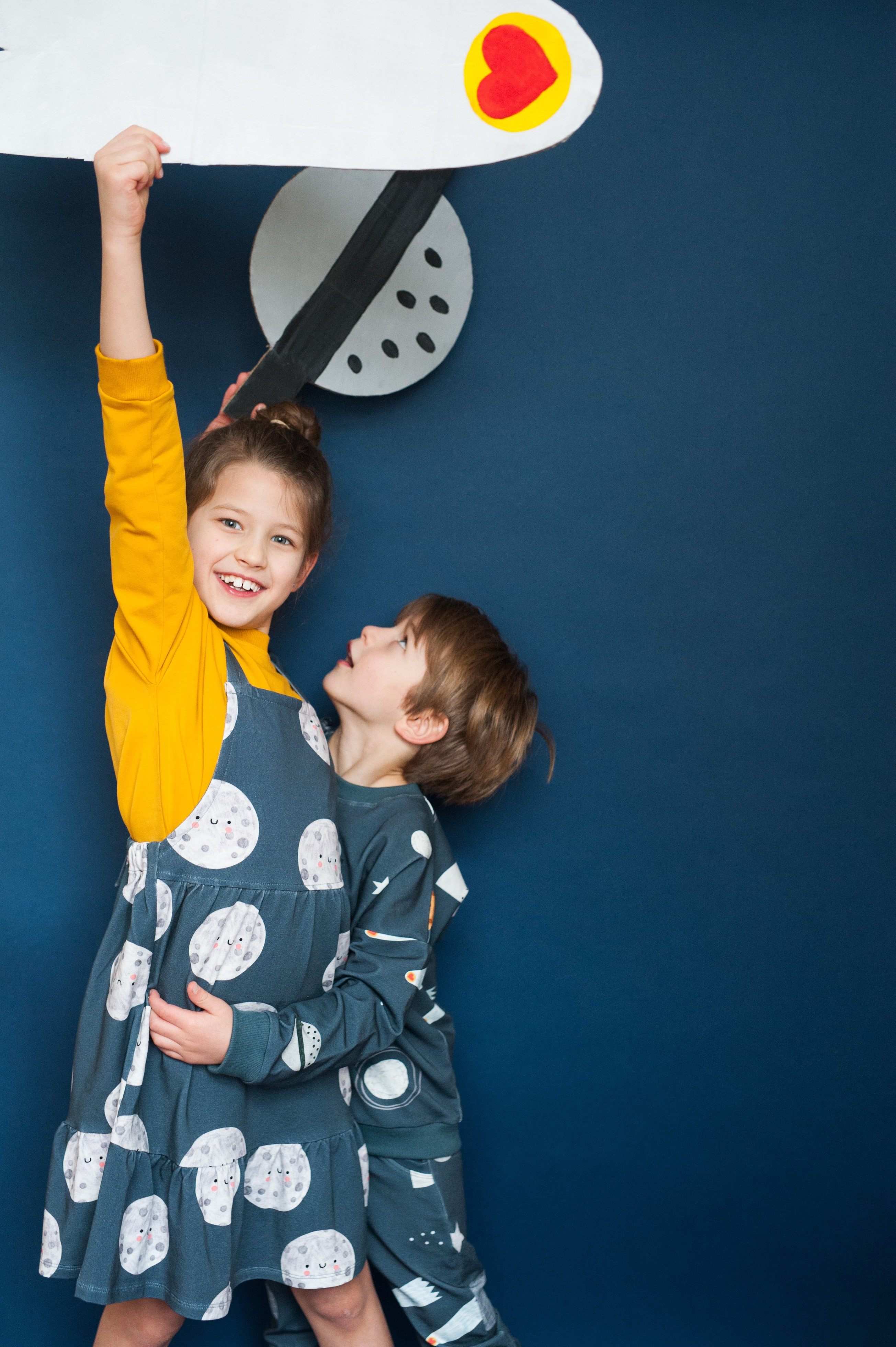 Moon on blue pinafore dress don&