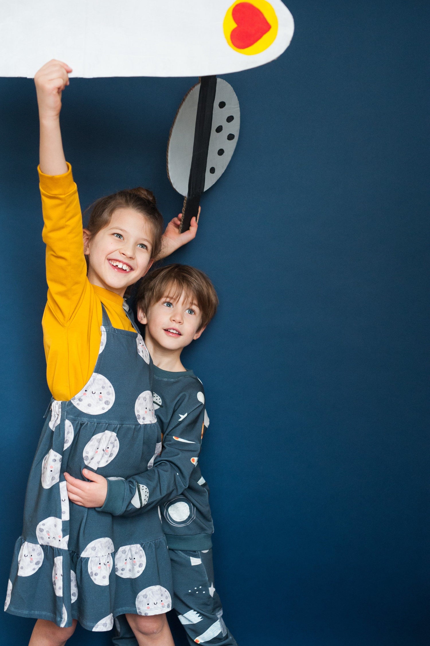 Moon on blue pinafore dress don&