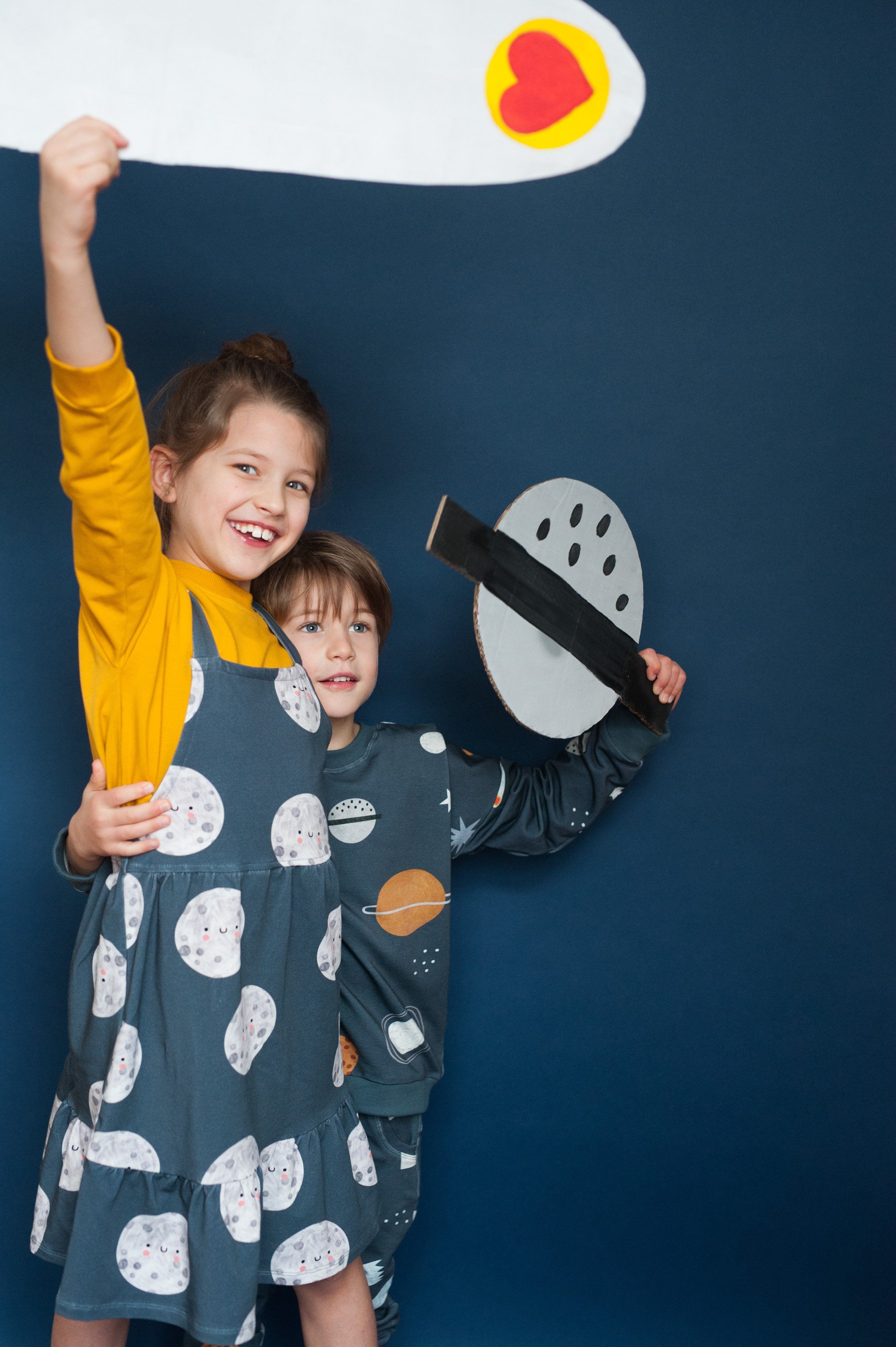 Moon on blue pinafore dress don&