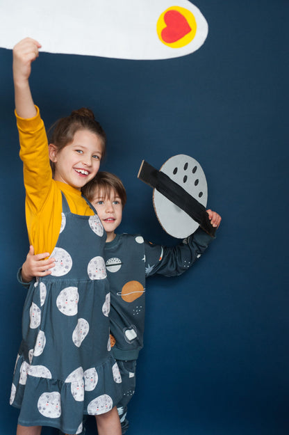 Moon on blue pinafore dress don&