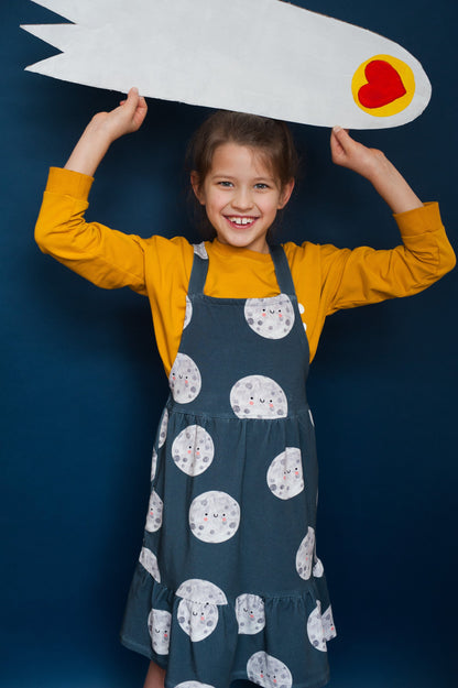 Moon on blue pinafore dress don&
