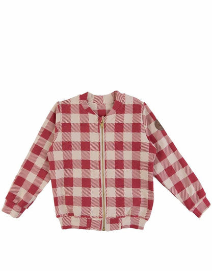 Maroon checker bomber jacket Dear Sophie Jackets Dear Sophie 