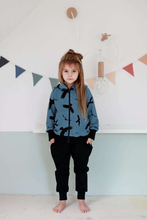 Casaco c/ capuz birds on dusty blue Tops Malinami 