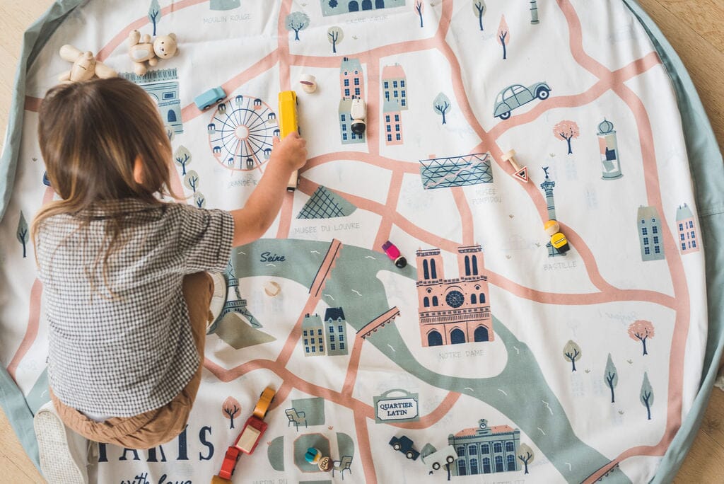 2 em 1 saco de arrumação | tapete de brincar mapa de Paris Play&amp;Go 