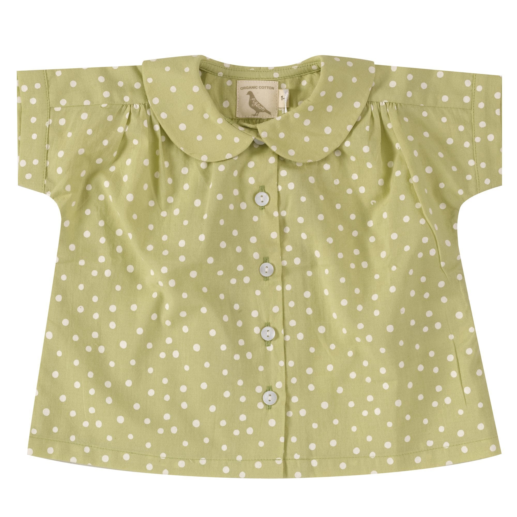 Blouse with Peter Pan collar spots on beechnut Pigeon Tops Pigeon Organics 