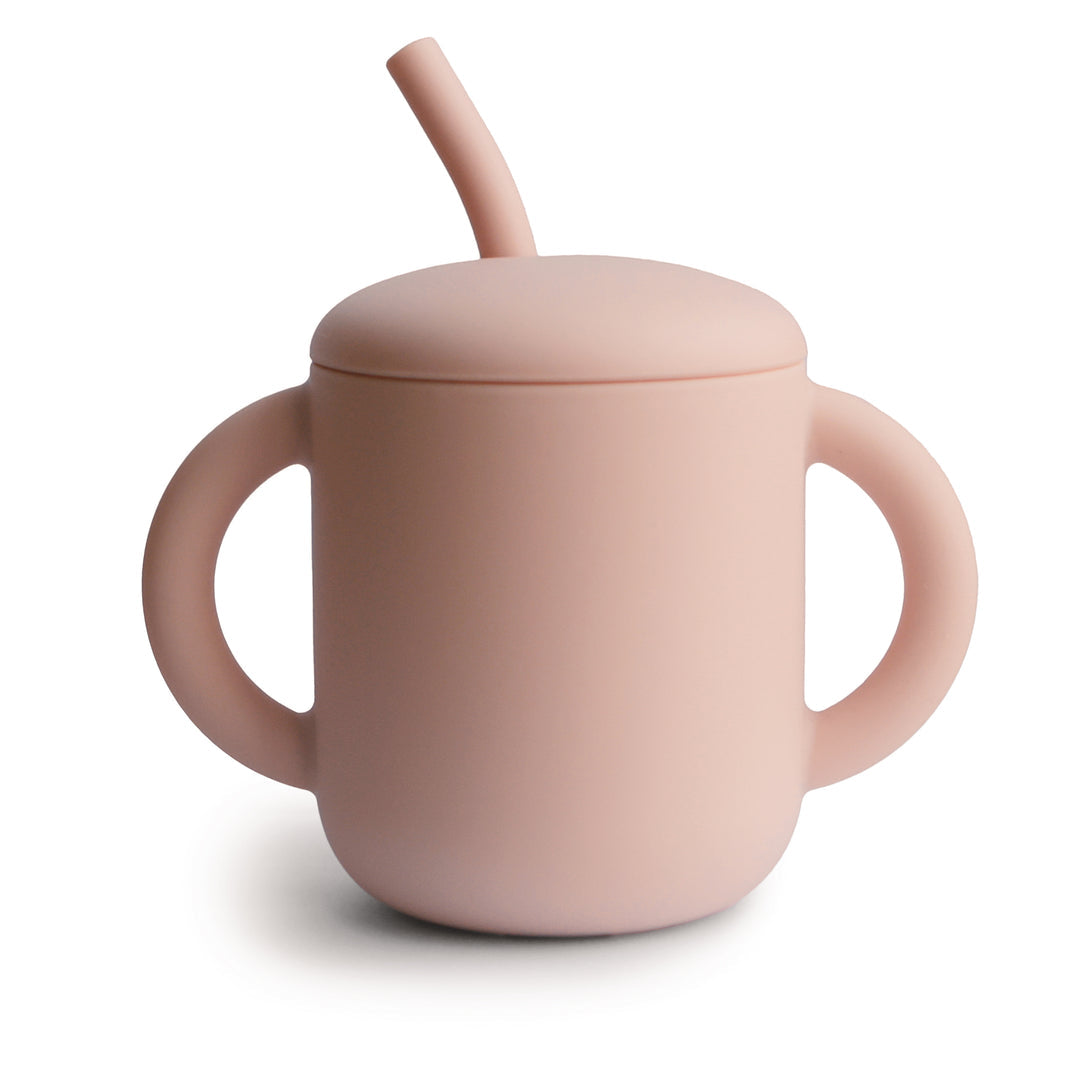 Silicone training cup + straw blush mushie meal mushie 