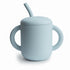 Silicone training cup + straw powder blue mushie meal mushie 