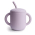 Silicone training cup + straw soft lilac mushie meal mushie 