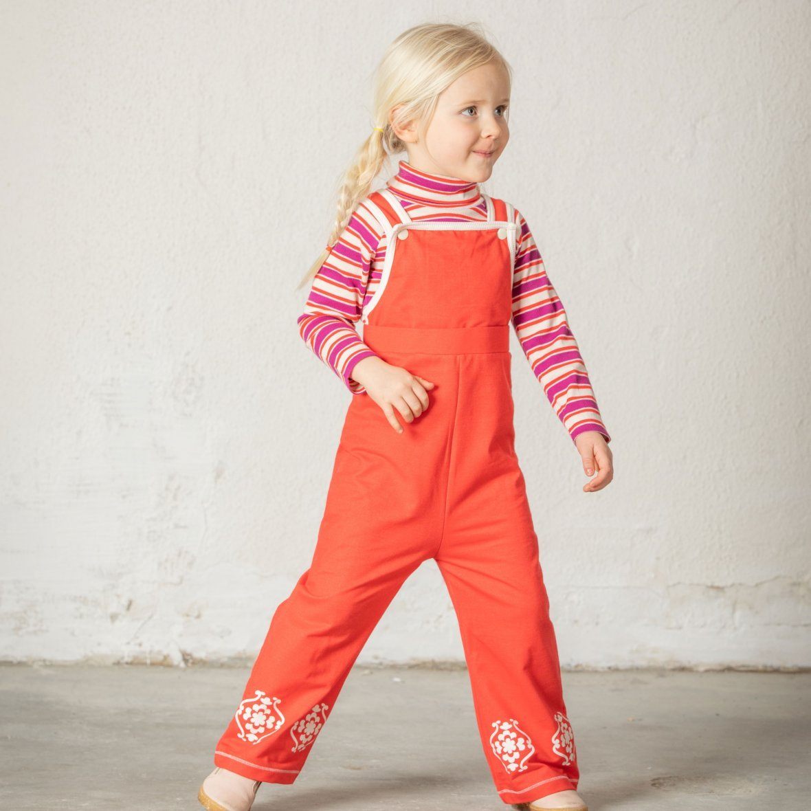 Carla crawlers cherry tomato AlbaBaby Dungarees Alba of Denmark 