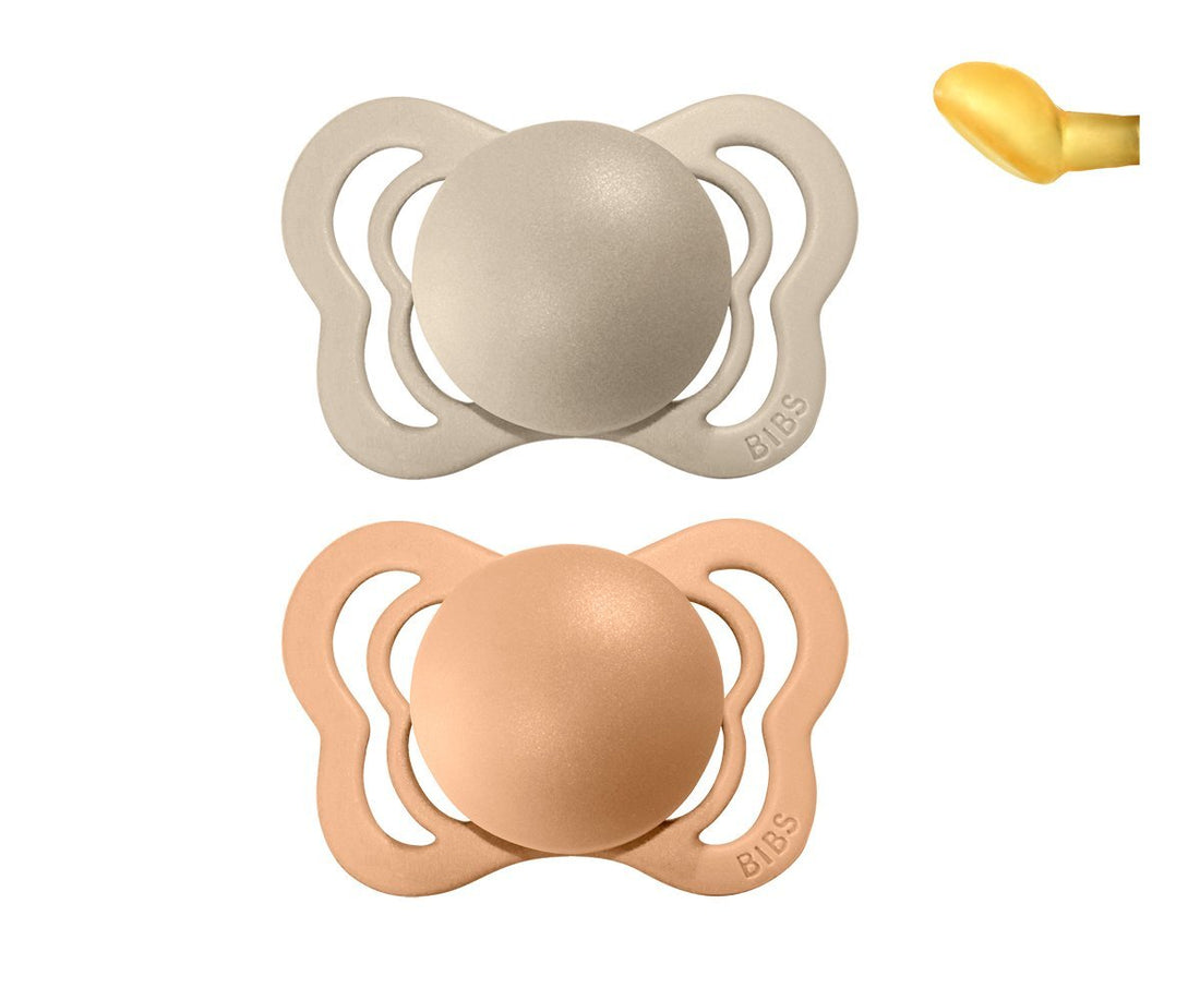 2-pack Bibs couture pacifier latex 0-6 M peach + vanilla Pacifier Bibs