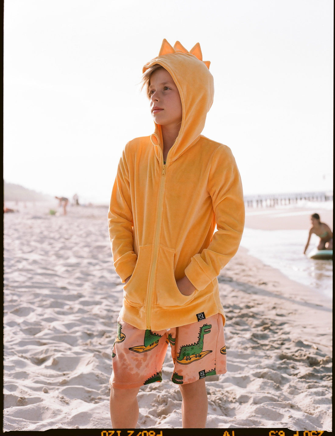 Dino hoodie velour yellow Kukukid Tops Kukukid 