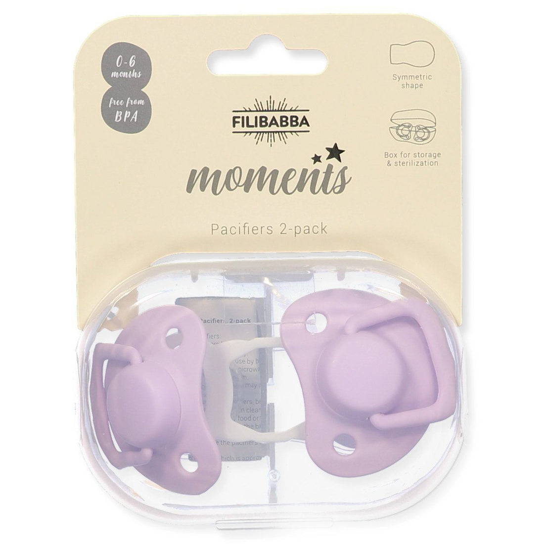 Pacifiers 2-pack light lavender 0-6M Filibabba accessories Filibabba