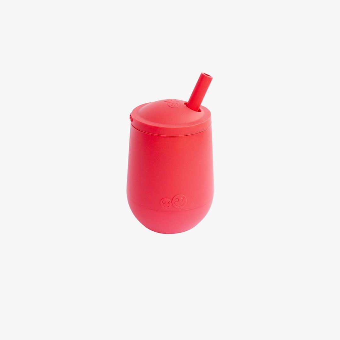 Mini cup + straw training system coral ezpz dinnerware ezpz 