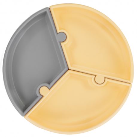 Puzzle suction plate grey/yellow Minikoioi Dinnerware minikoioi