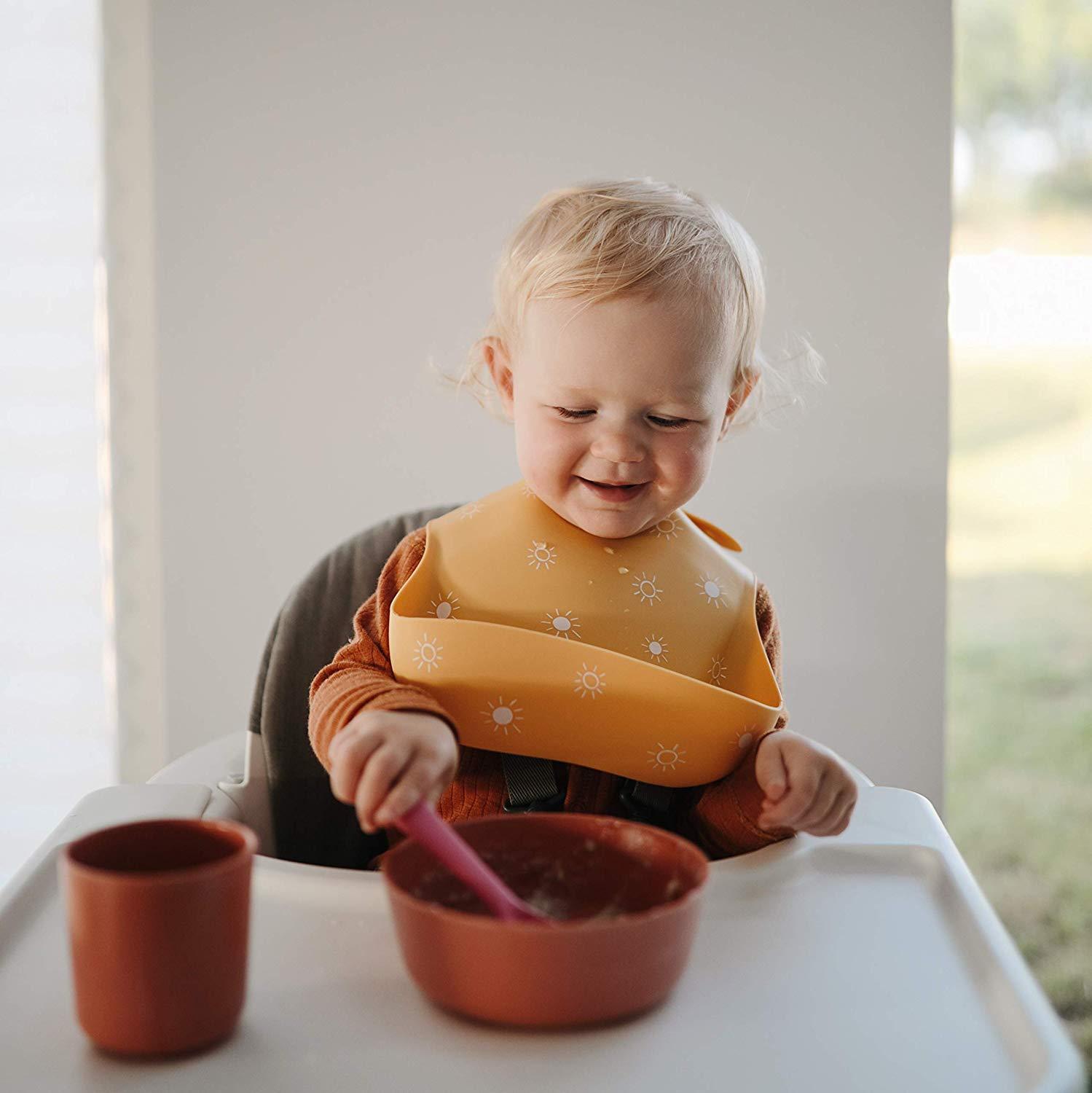 Silicone baby bib safari brown mushie bib mushie 