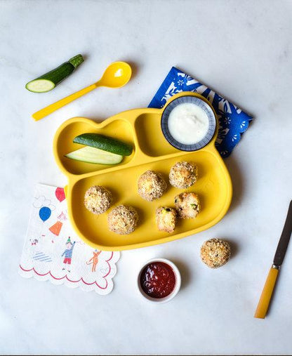 Bear stickie plate - yellow dinnerware we might be tiny 