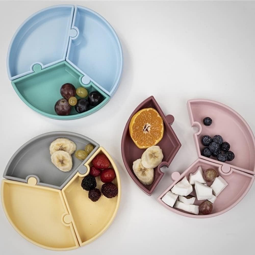 Puzzle suction plate grey/yellow Minikoioi Dinnerware minikoioi 