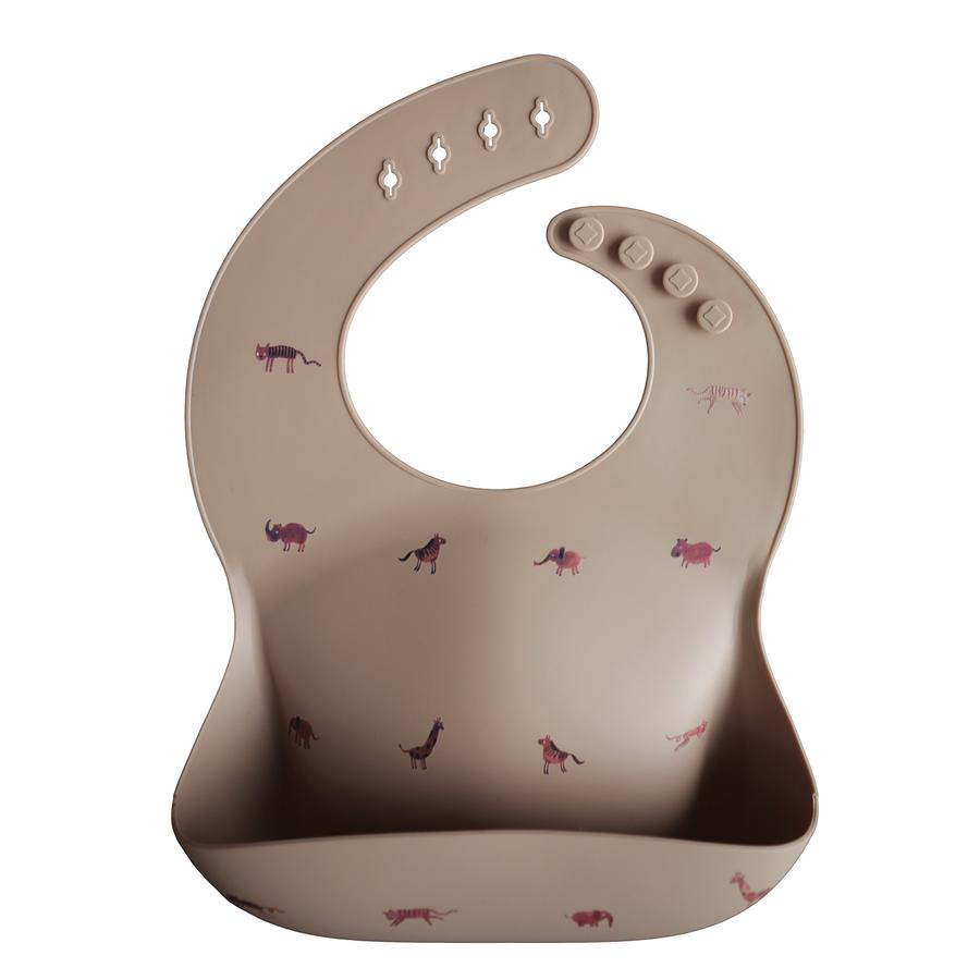 Silicone baby bib safari brown mushie bib mushie 