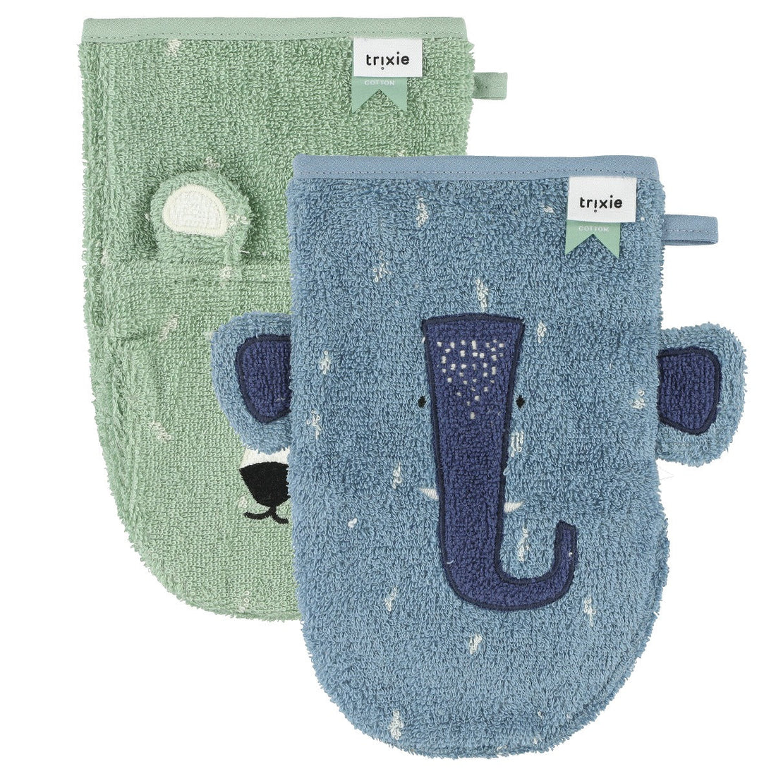 2 luvas de banho Mr Polar Bear + Mrs Elephant Trixie Baby Bathing Trixie 